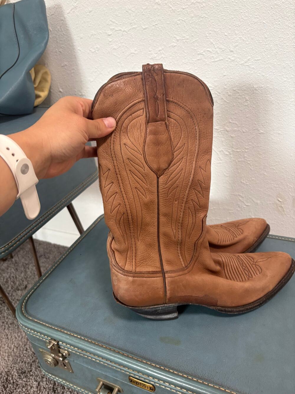 Vintage Lucchese Handmade Brown Leather Cowboy Western Boots Women's 8B USA